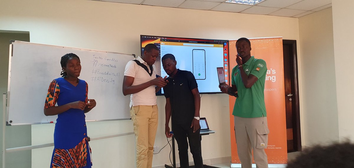 wil_okuro's tweet photo. LOPT Team Vs. The Judges supporting their solutions. LIVE 🔴 @Africastalking and @ATDevsUg  while using #BuildWithAT #WeLoveNerds https://t.co/ImRKTNqvBO