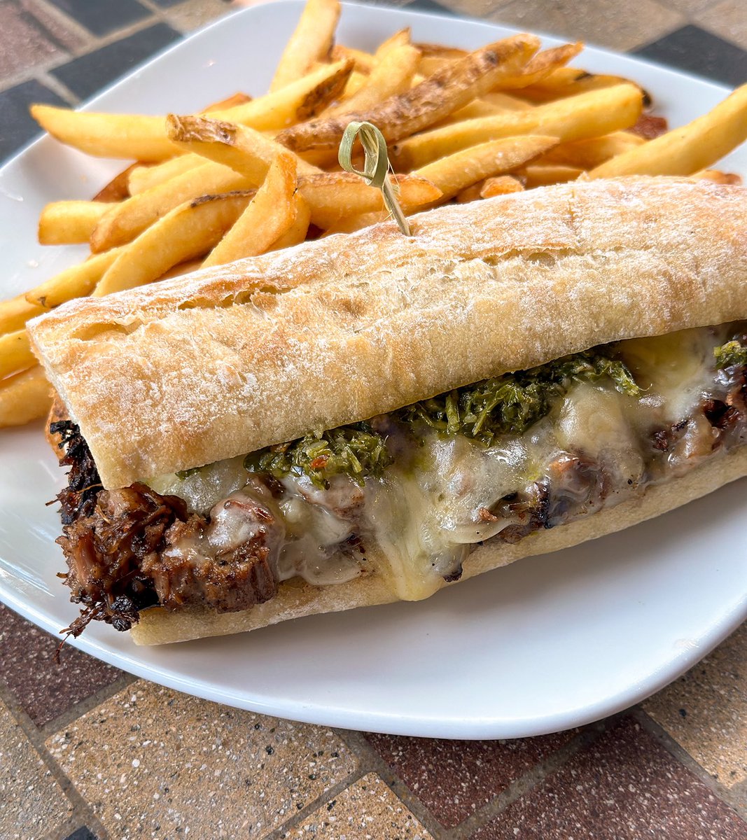 RepublicaMI's tweet photo. Sandwich goals 🏆 Our Chimichurri Sandwich has braised brisket, house-made chimichurri, and white cheddar on a fresh baguette. Delicious! https://t.co/BuMBTYomR6
