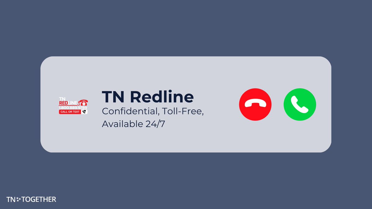 TnTogether's tweet photo. The REDLINE is a 24/7 addiction treatment and recovery hotline (1-800-889-9789) that connects TN residents with state-funded addiction treatment &amp; recovery services.

#TNREDLINE #RecoveryIsPossible #TNStrong #TennesseeTogether https://t.co/2CjkL2e6wC