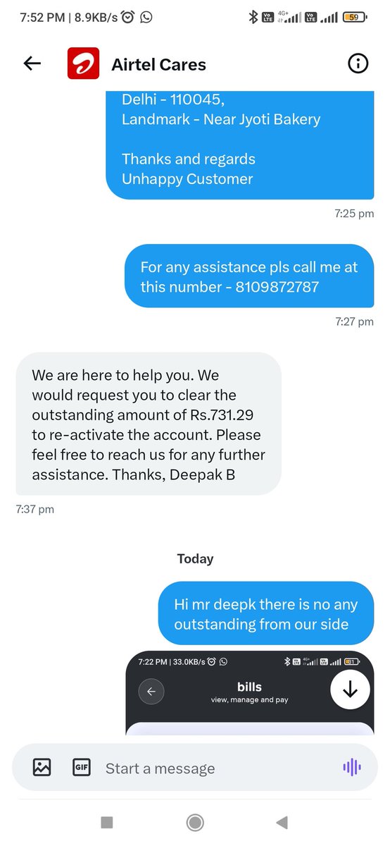 sbgopal345's tweet image. Dear @airtelindia @Airtel_Presence 
Have you serious about your Post paid customer, From last 1 month I am only want Reactivate my broadband connection which was Disconnected by your side without any Region #Worstserviceprovider @gopalv108 @jagograhakjago @TRAI @JioCare #Portsim