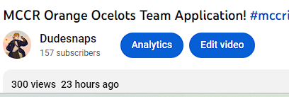 Dudesnaps's tweet photo. THANK YOU TO EVERYONE WHO HAS WATCHED OUR MCCR APPLICATION! WE JUST HIT 300 VIEWS, THAT WAS GAINED IN UNDER 24 HOURS! THANK YA'LL SM #mccrising
https://t.co/4Zhe2stQep https://t.co/p9vvTcI3DV