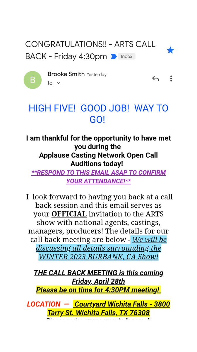 ArronTheGiant's tweet photo. This is the email from our talent agent telling us we're officially invited to Cali to perform for national agencies and more. When we met in person she informed us it's bigger than JUST that!
BUT, we need help!
We reeally hate asking, but anything helps!
https://t.co/15mWnuDz7S https://t.co/1KBwJYBKfm