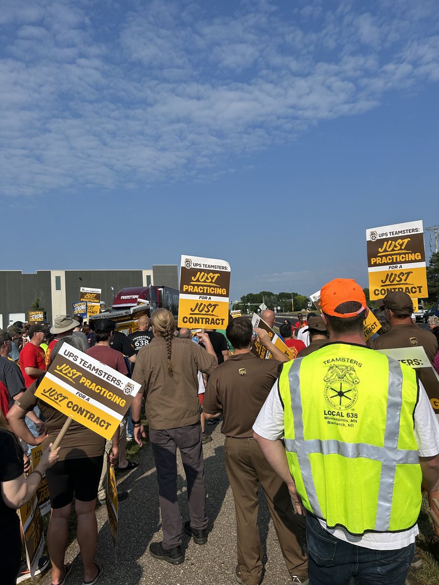 We proudly walk the practice picket line this morning with <a href="/Teamsters638/">Teamsters Local 638</a> and <a href="/Teamsters120/">Teamsters Local 120</a> in Eagan, MN in preparation for what might be the largest strike of the 21st century!

Workers are the backbone of UPS and together, in #solidarity, we will win!