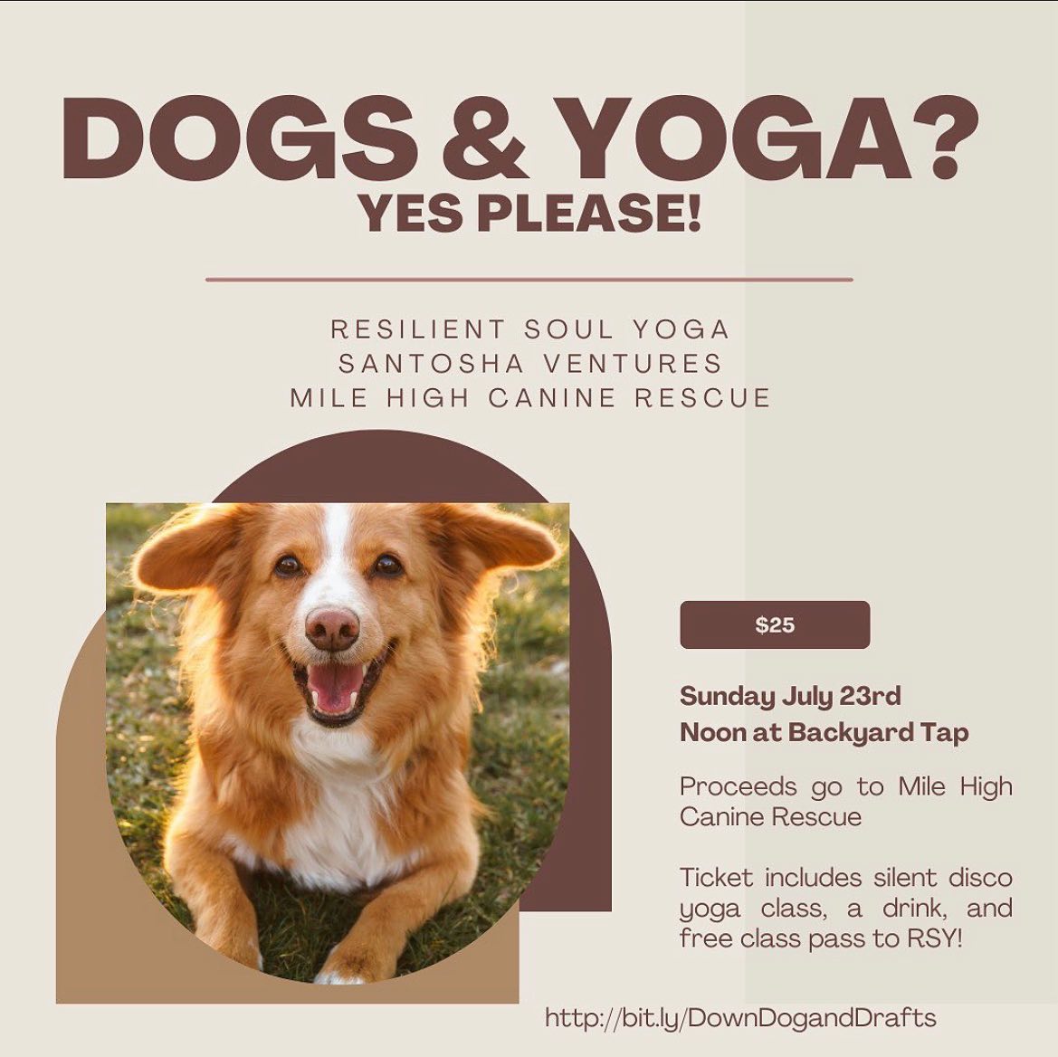 Join Resilient Soul Yoga for a fun yoga class Sunday, July 25th at 12p.

Followed by a meet and greet with adoptable dogs from Mile High Canine Rescue

Register at:
eventbrite.com/e/down-dogs-an…

#yoga #fun #friends #dogs #downtownloveland #wine #kombucha #CraftBeer #cider #seltzer