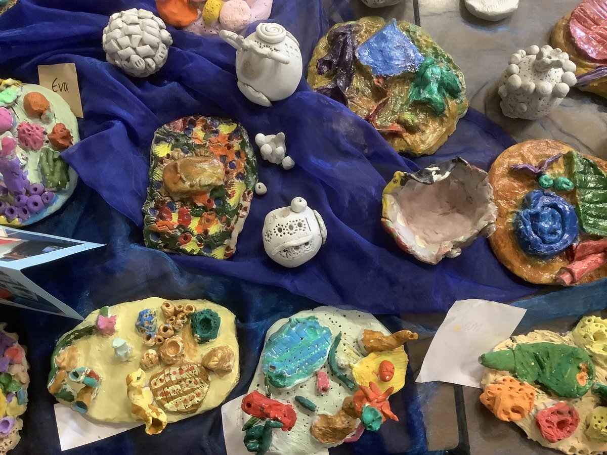 STJBFindon's tweet photo. CORAL REEF SCULPTURES - The children in Year 1/2 made these beautiful coral reef sculptures from clay. Their work was inspired by the American artist Courtney Mattison. https://t.co/lc9zRoulhy