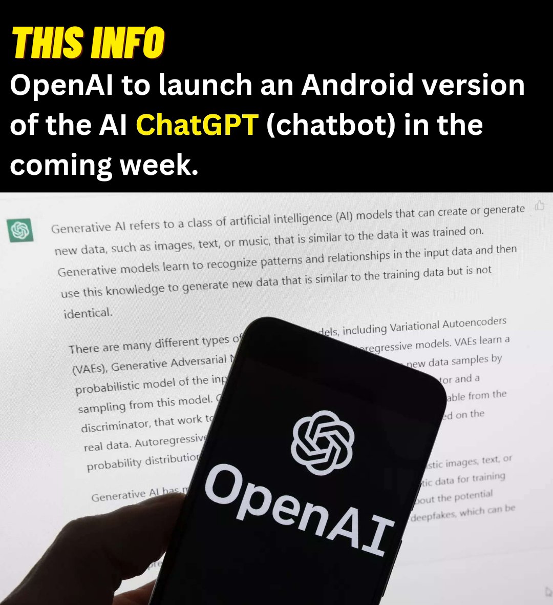 getinstantinfo's tweet image. OpenAI revealed its plan to launch an Android version of the popular artificial intelligence (AI) ChatGPT chatbot in the coming week.
The company announced the launch in a tweet and provided a pre-order page in the Google Play Store.
#openai #androidversion #getinstantinfo