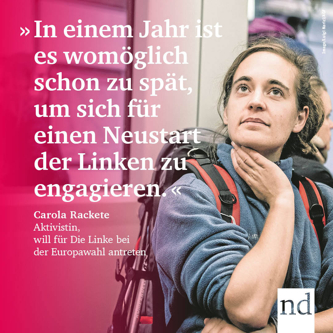 ndaktuell's tweet image. Die Klima- und Migrationsaktivistin @CaroRackete will gemeinsam mit ihrem Team für die @dieLinke ins Europaparlament einziehen. Warum sie auf diesem Wege weiterkämpfen möchte, erzählt sie im Interview mit »nd«. #Europawahl #Rackete 👉 dasnd.de/1174939