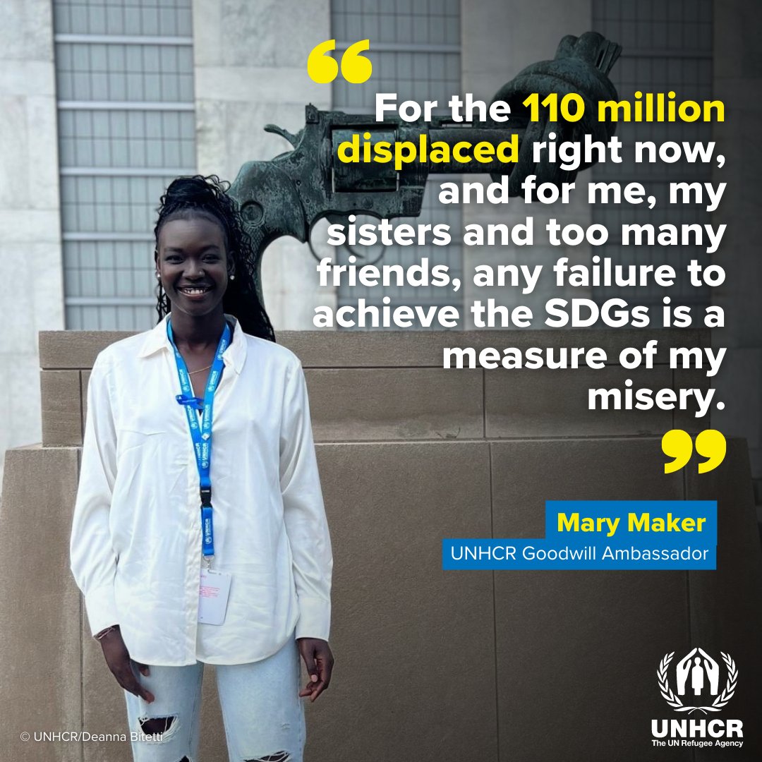 UNHCR Goodwill Ambassador <a href="/Marymaker_43/">Mary Maker</a> laid out the enormous stakes for the #GlobalGoals at #HLPF2023 in New York.

She urged all to not leave refugees behind.