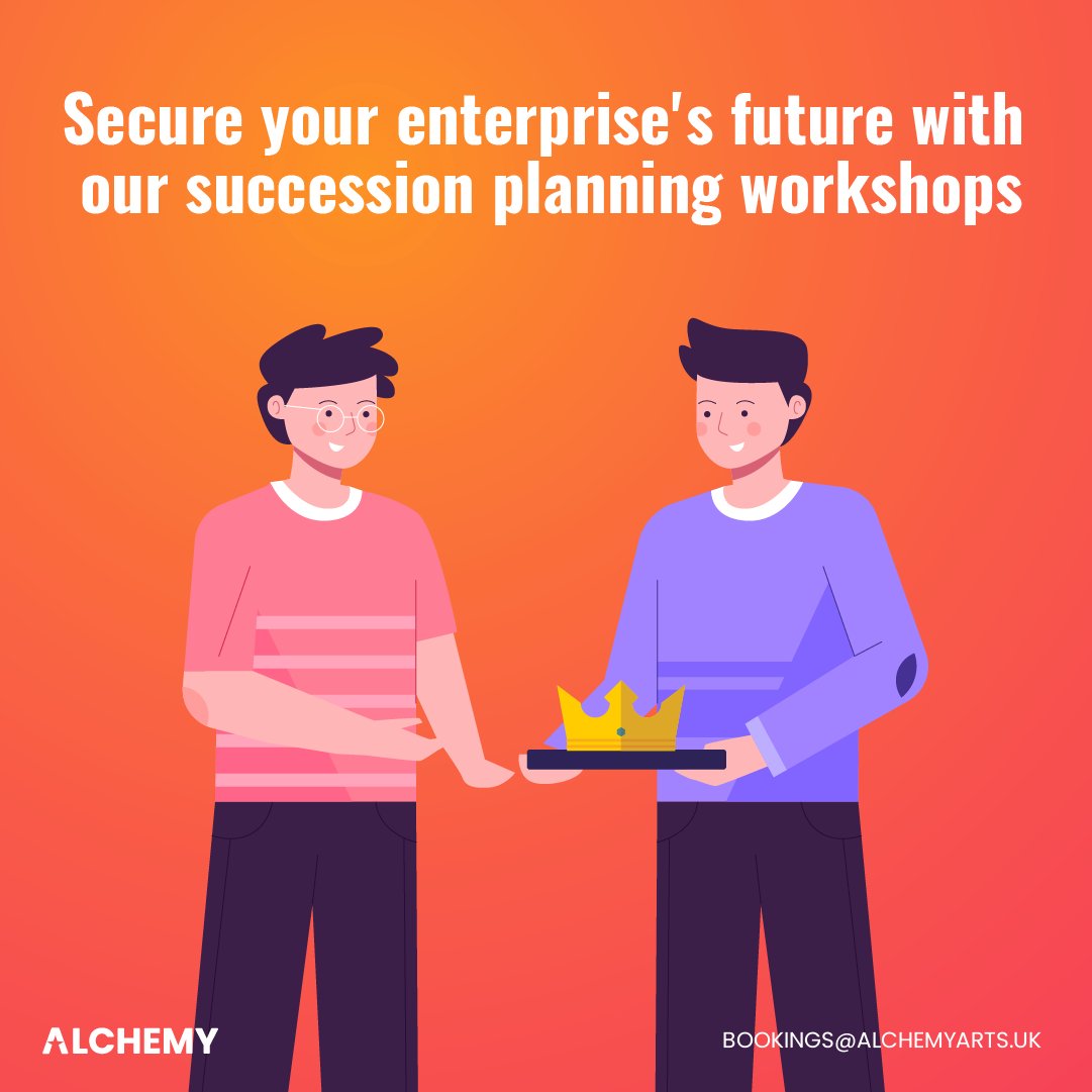 Alchemy_Arts's tweet photo. Secure your enterprise's future with our
succession planning workshops. Book at
bookings@alchemyarts.uk #SuccessionPlanning https://t.co/6dFLQxEFj4