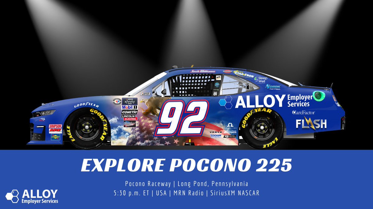 The @NASCAR_Xfinity Series heads to the Mountains today, as @Josh6Williams looks to tackle the Tricky Triangle of Pocono.

🏁: @poconoraceway
📍: Long Pond, PA
🕰️: 5:30 p.m. ET
📺: @NASCARonNBC | @USANetwork
📻: @MRNRadio

#ExplorePocono225 #NASCAR75 #StrongerByDesign