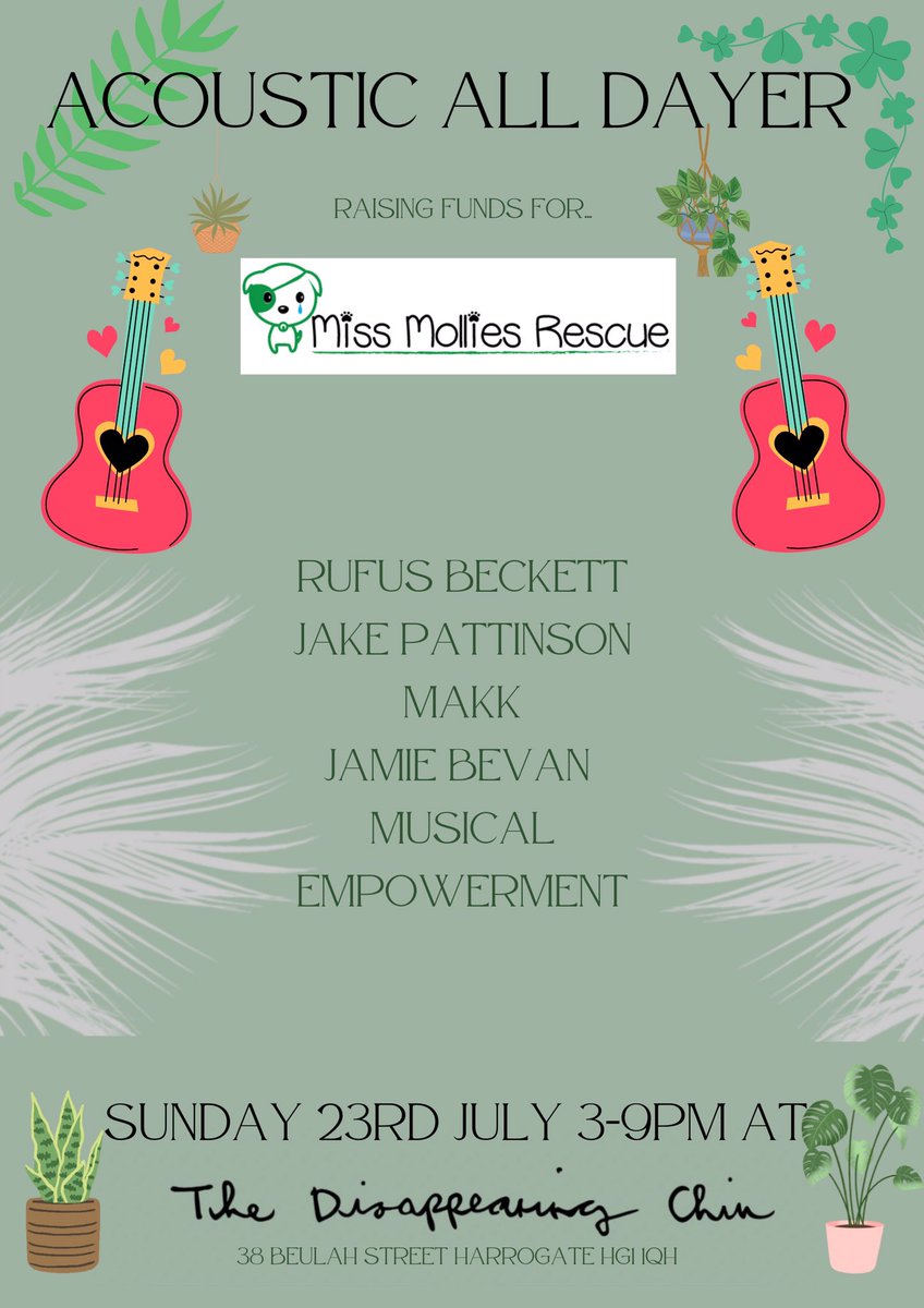 Rufus Beckett (@rufus_beckett) on Twitter photo Come see us <a href="/DisappearinChin/">The Disappearing Chin</a> in #Harrogate tomorrow for an exceptional line up of musicians 🎸 🎸
We’re raising funds for <a href="/MissMolliesHG/">Miss Mollies Rescue</a> 🐶 🐶 🐶 Come see us <a href="/DisappearinChin/">The Disappearing Chin</a> in #Harrogate tomorrow for an exceptional line up of musicians 🎸 🎸
We’re raising funds for <a href="/MissMolliesHG/">Miss Mollies Rescue</a> 🐶 🐶 🐶