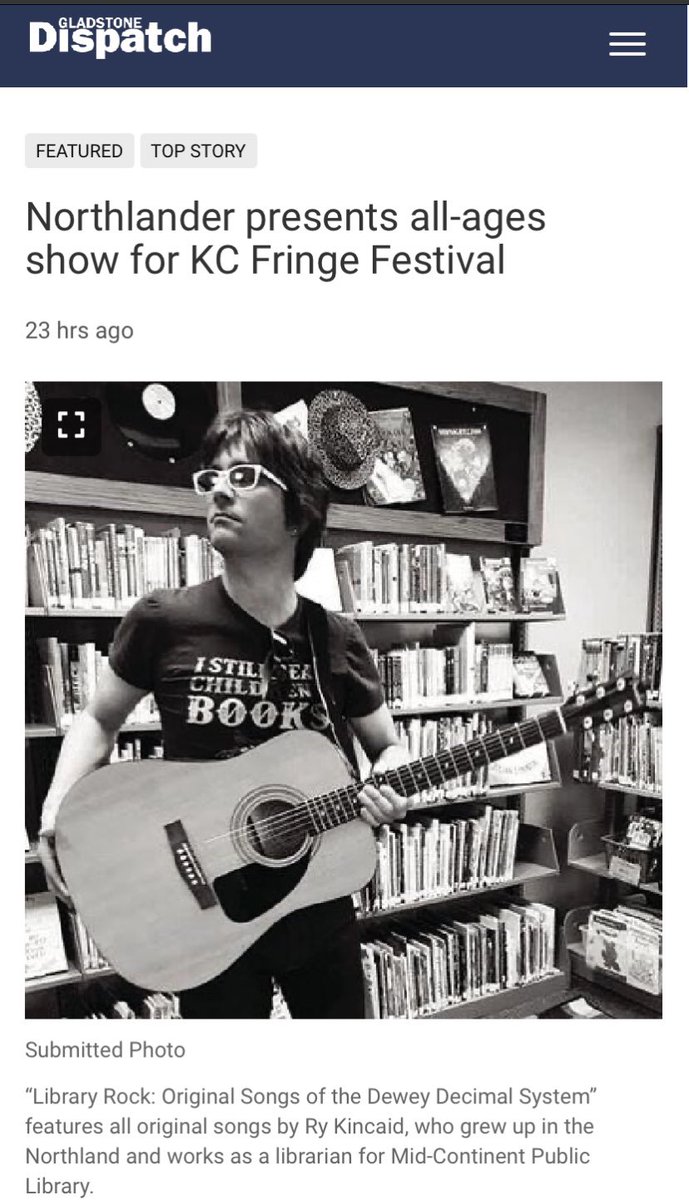 Thanks, <a href="/gladstonemonews/">Gladstone Dispatch</a>!
“Library Rock” continues TODAY at 5pm and next week; find tix here: kcfringe.org
#kcfringe #publiclibrary #fringe #kansascity