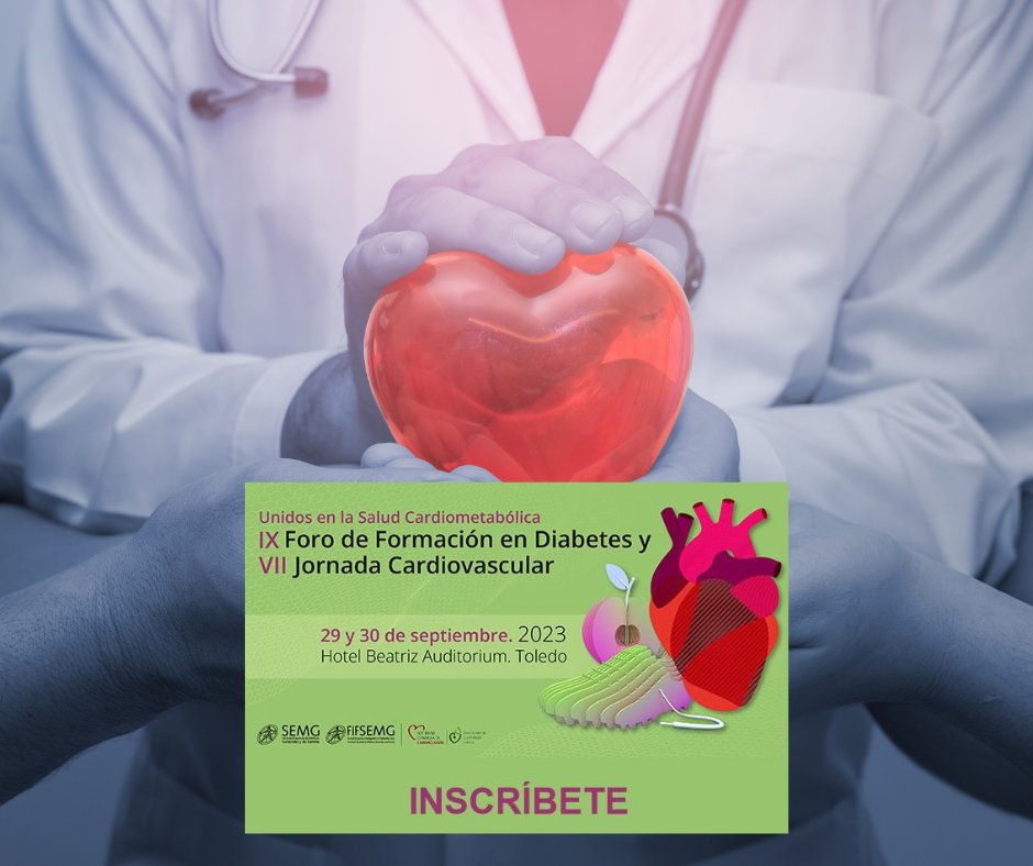 📌Jornada #UnidosenlaSaludCardiometabólica, que aglutina el IX Foro de Diabetes y la VII Jornada Cardiovascular

👨‍⚕️👩‍⚕️Acompáñanos en📍#Toledo los días📅29 y 30 de septiembre de 2023 y actualízate en las últimas novedades en #cardiovascular y #diabetes. 

🔗 semg.es/formacion/cour…