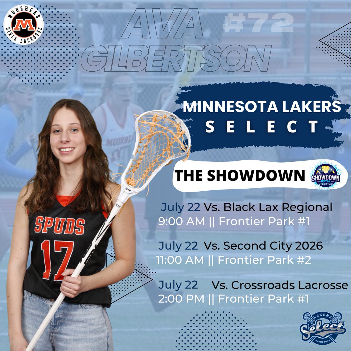 Our very own Ava Gilbertson will be playing in The Showdown Tournament in Naperville, Illinois.

She will be wearing number 72 with the Minnesota Lakers Select Team! https://t.co/KMYg2XzEZu