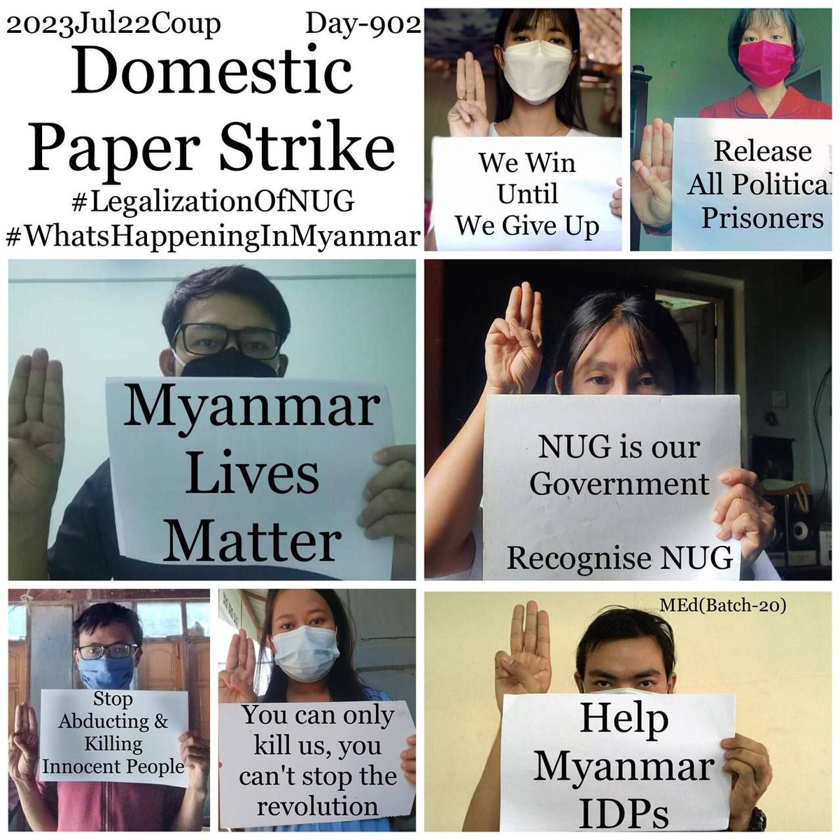 ifyou_believe7's tweet photo. Daily anti-coup revolutionary domestic strike by pro-democracy CDMer teachers from Sagaing University of Education as 902nd day.  

#2023Jul22Coup #WhatsHappeningInMyanmar https://t.co/1cxr5tas56