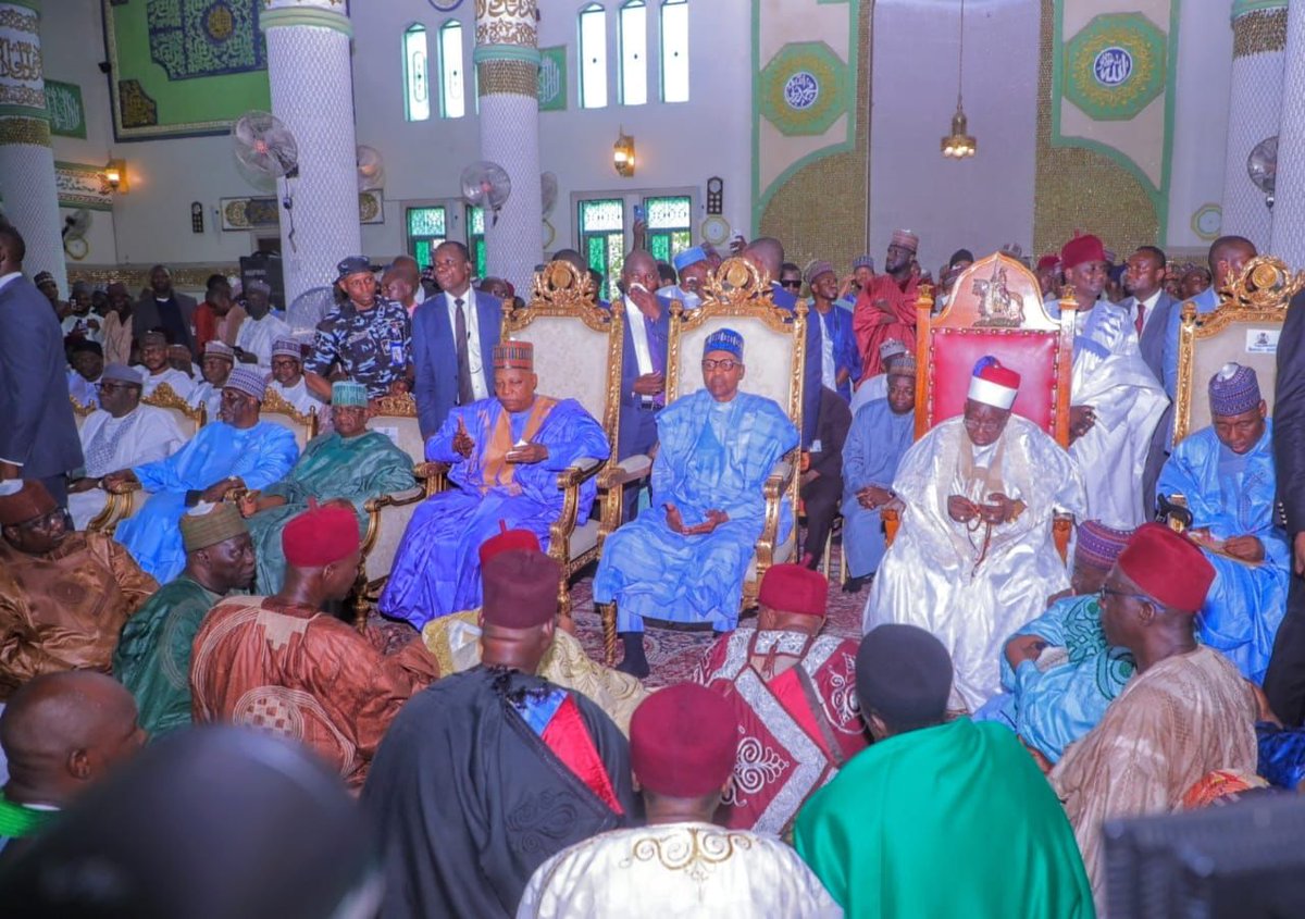 NTANewsNow's tweet photo. IN PICTURES:

WEDDING OF SON OF BORNO STATE GOVERNOR BABAGANA UMARA ZULUM

Vice President Kashim Shettima and former President Muhammadu Buhari lead solemnization of  marriage between Muhammad Babagana Umara Zulum and Ummi Khaltum with dignitaries across the country in attendance. They include serving  governors of 11 States, deputy governors , National and States assemblies members, National Security Adviser Nuhu Ribadu etc.