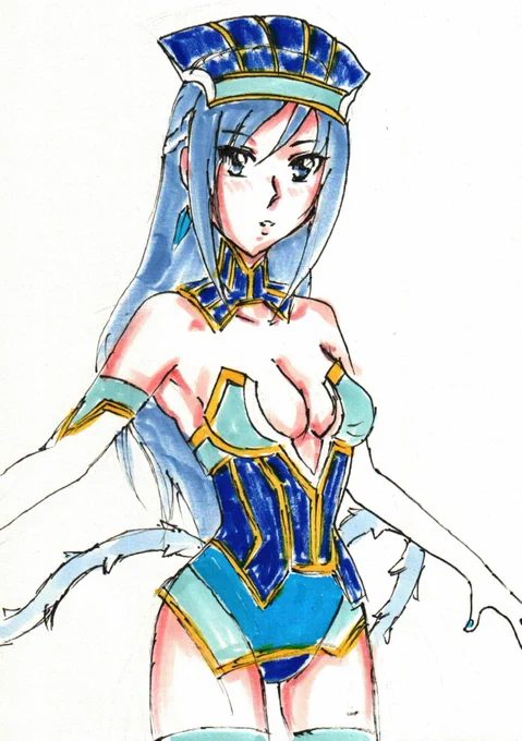 #1日1六花(191) 寝る前ラクガキ。 さっきテレビでタイバニやってたので、中の人ネタでブルーローズ衣装の六花。