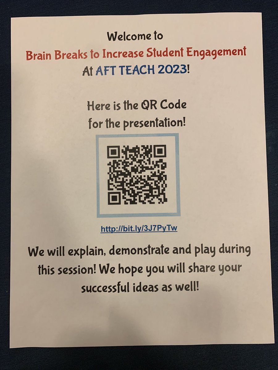 Brain Breaks for Increasing Student Engagement session at #TEACH23 <a href="/AFTteach/">AFT TEACH</a> with Dr. Kathy Torregrossa and Peter Guyon

Whoo-wee this is some good stuff! 3 hour workshop…during the summer…in case you thought teachers were at the beach 🏖️ scan QR code for resources