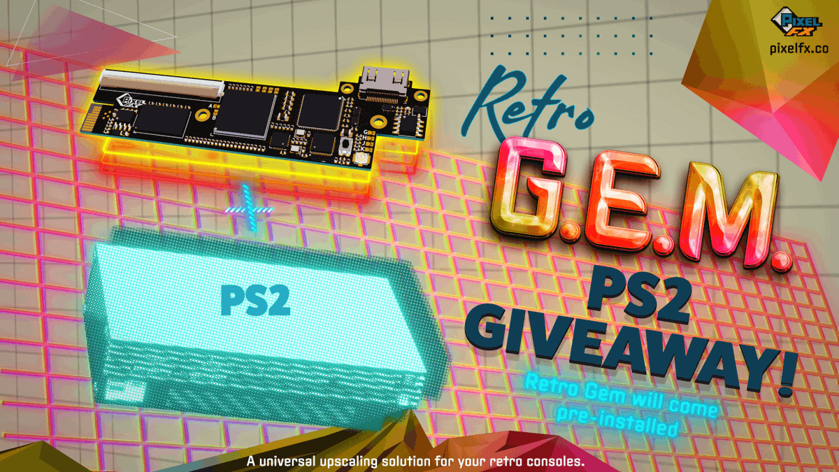 It is time everyone! In celebration of the 💎 Retro Gem 💎launch. 🎉🎉 We are giving away a Retro Gem upgraded Playstation 2🎉 To participate: 1️⃣ Follow us (@pixelfxco). 2️⃣ Retweet and like this post. 3️⃣ Leave a comment 🗓️ Giveaway ends 7/28 #Giveaway #PS2 #Retro #HDMI