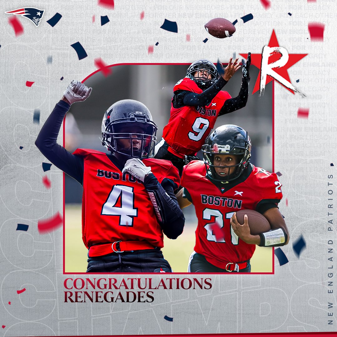 Patriots's tweet photo. 5 STRAIGHT 🏆

Congratulations, @GoRenegades! https://t.co/revrLs2qhs
