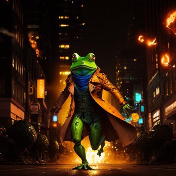 FNNBurner's tweet photo. 🚨 BREAKING 🚨
The heart of the urban biome was shaken late last night as a car crashed into the into the East side of Froggerfeller Plaza sending shockwaves through the city as it triggered a massive explosion! This frog was seen fleeing the scene of the crime. 👀🐸 https://t.co/Dvc77yiz6X