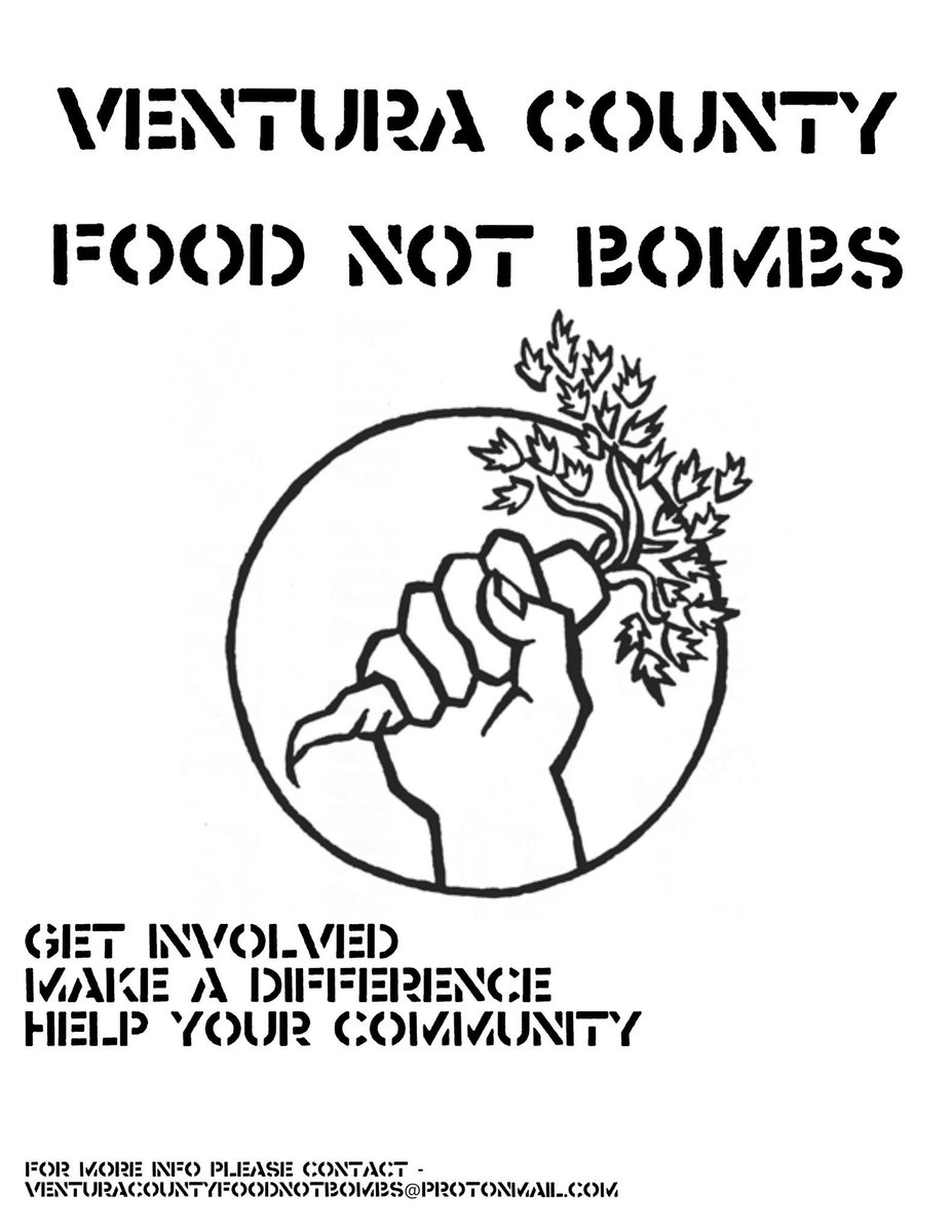 Yo, ventura county! We’re hopping back on this hellsite for a second to let everyone knows there’s a Ventura county foodnotbombs starting up! If anyone wants to get involved send them an email, or you can follow them at their IG at foodnotbombs805, or you can also message us!