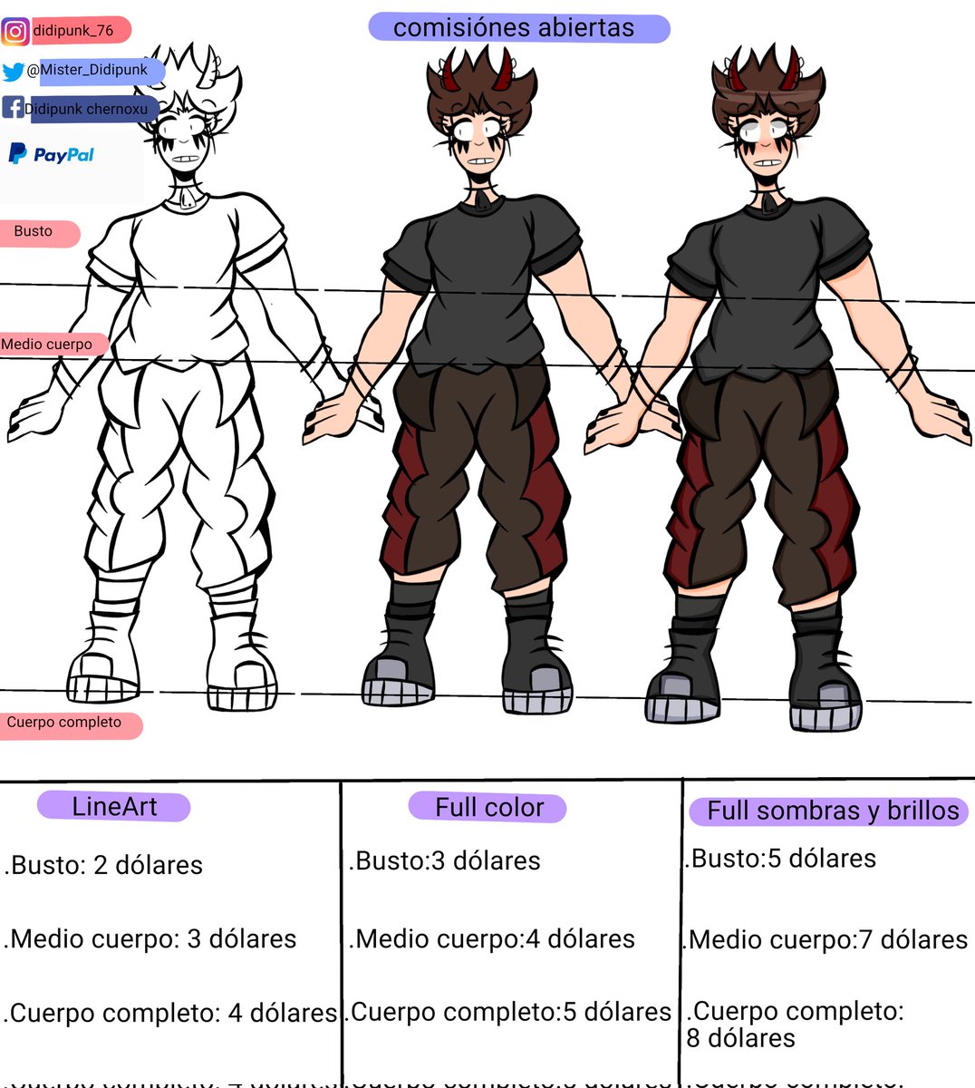 Mister_Didipunk's tweet photo. OPEN COMMISSIONS

My conditions to commission:
- payments must be made before starting the illustration
- only 3 changes to the illustration will be accepted
- send a reference to the specific pose or character (optional)
-all payments will be via Paypal
#opencommission https://t.co/k8KQsWY2u5