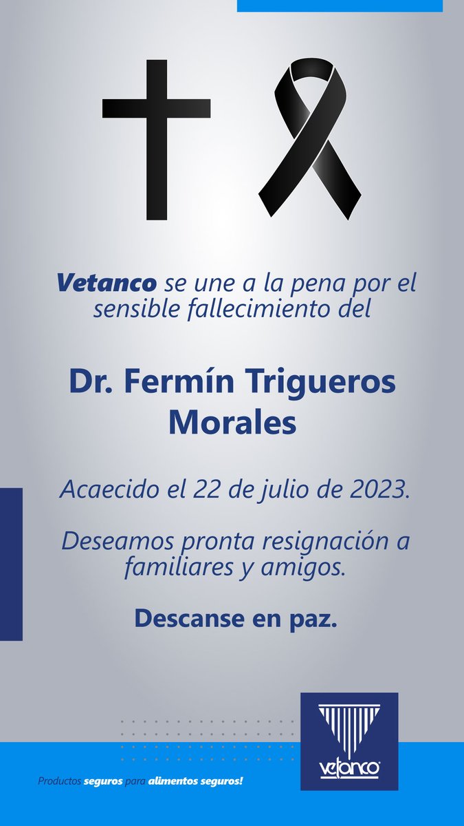 VetancoMexico's tweet photo. Vetanco se une a la pena por el sensible fallecimiento del Dr. Fermín Trigueros Morales. Descanse en paz. https://t.co/oZ4Jih6dSU