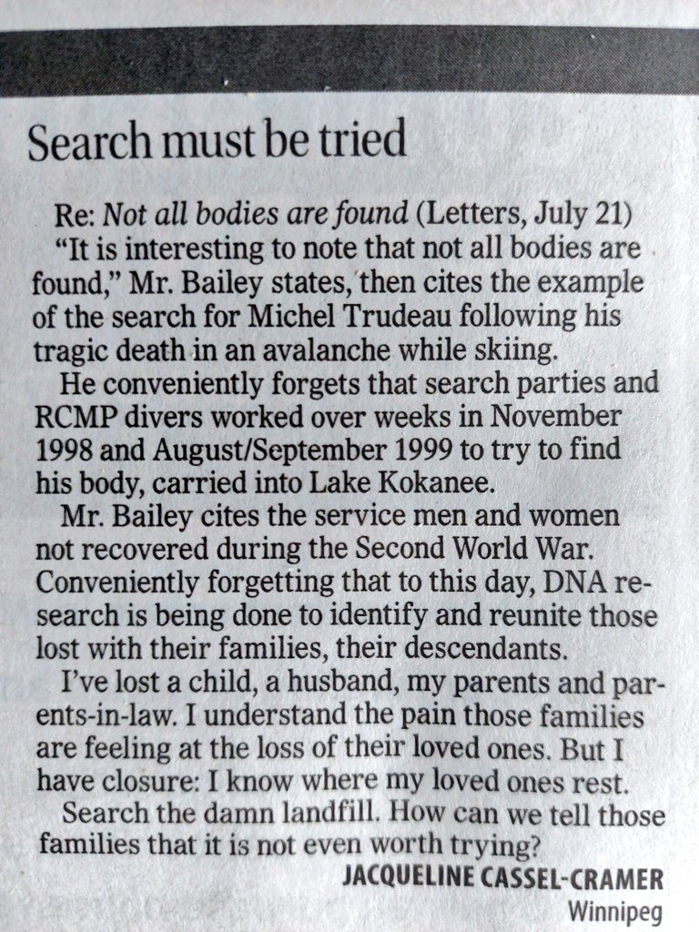 Union__Jacks's tweet photo. Thank you Jaqueline Cassel-Cramer for this touching Letter in @WinnipegNews.

#SearchTheLandfill https://t.co/BGr2rcreoh