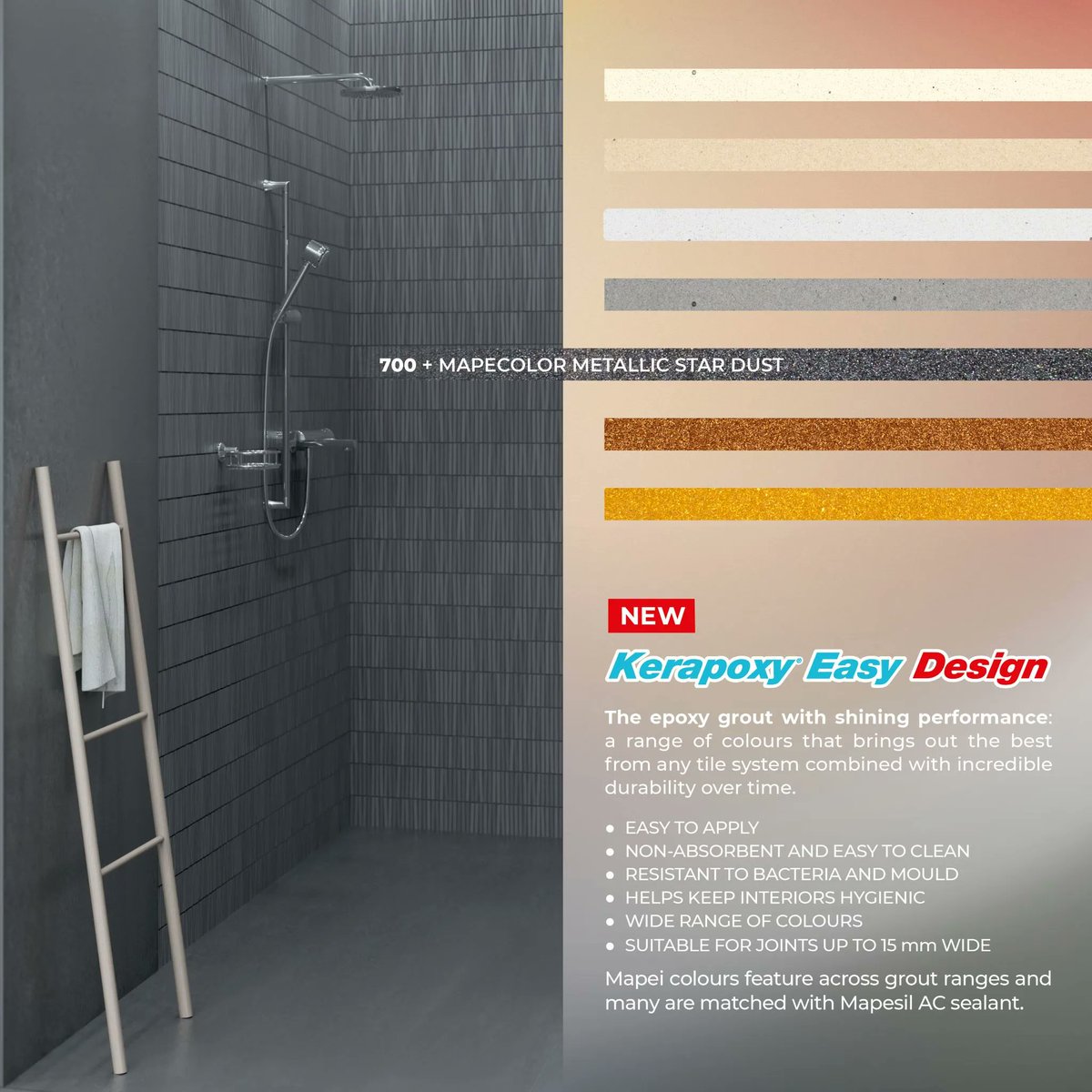 Kerapoxy Easy #Design is a two-component, versatile, decorative, acid-resistant #epoxy #grout, with improved workability, a bacteriostatic agent &amp; BioBlock® technology. buff.ly/3MWzwvI 

#tiling #InteriorDesign #EpoxyGrout #GlitterGrout #grouting #ceramic #tiles #mosaic