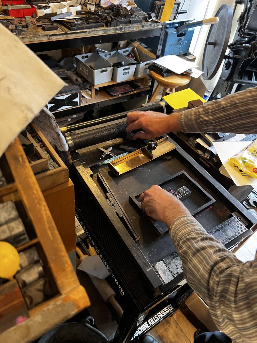 NomadicAlison's tweet photo. Wow! What a workshop! 

Using a letterpress to print your own poetry on postcards is such a different creative process. It slows down thoughts &amp; alters perspective. 

Thank you @DerbyPoetryFes &amp; @smallprintco for the opportunity! 

#derby #poetry https://t.co/N6B0zkCM5d
