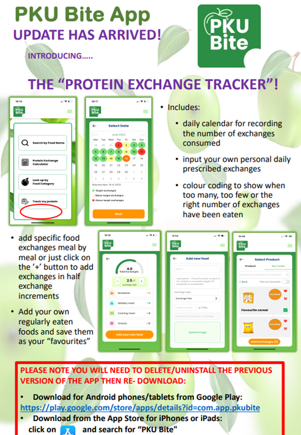 macdonj's tweet photo. The protein exchange tracker is now available on PKU Bite. Please download from app stores (but delete your old version first) https://t.co/tnjAjLM5L4