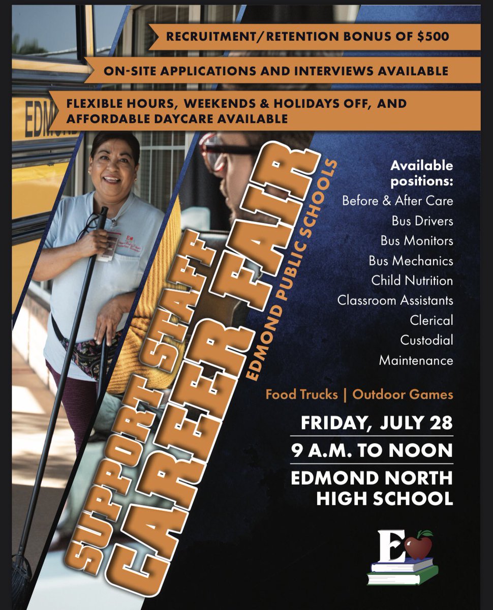 EdmondSchools's tweet photo. Come by Friday and find a career fit for you!

#epsleads #oklahoma #edmondok #oklahomajobs #educationjobs #jobfair https://t.co/O150HbXxM1