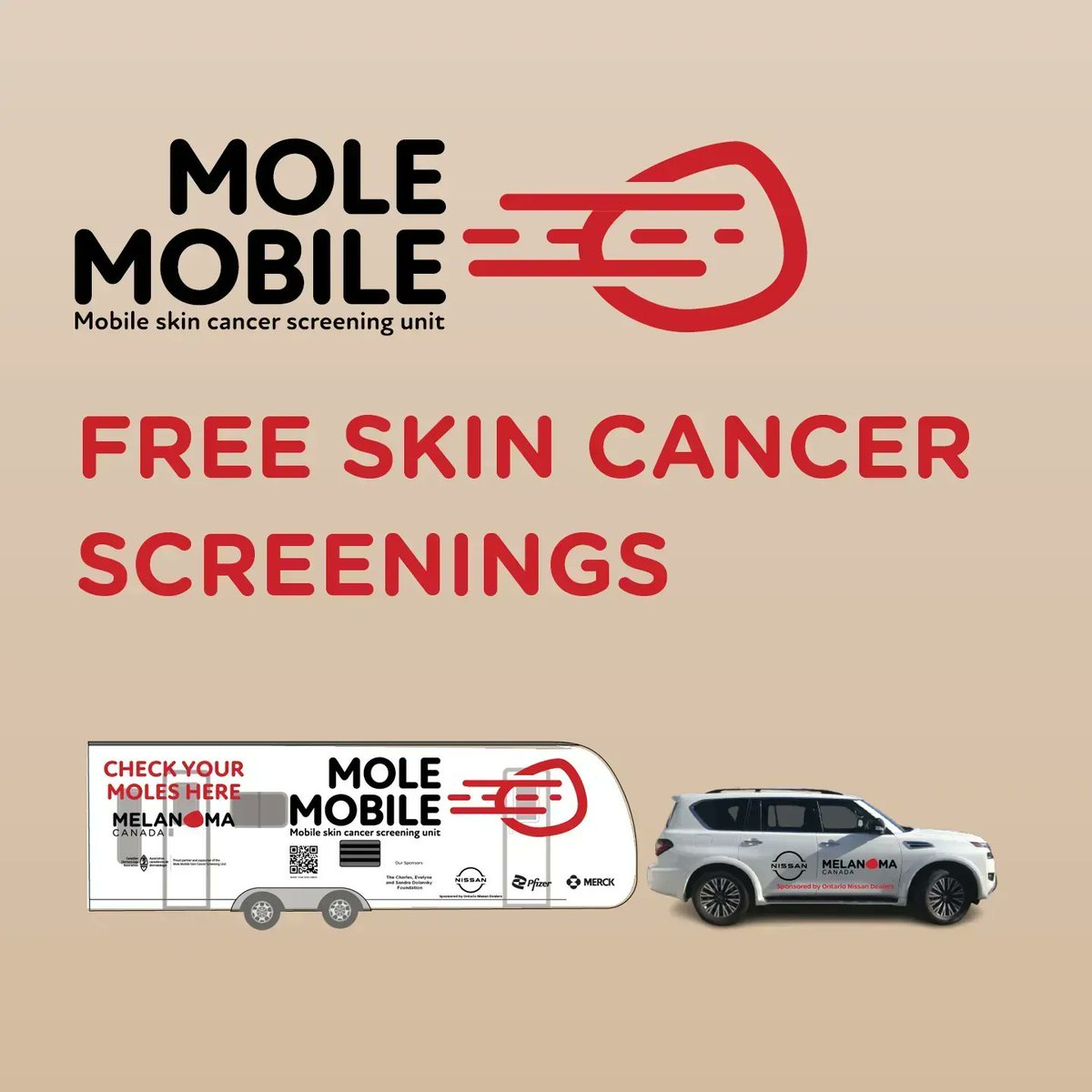 MelanomaCanada's tweet image. FREE SKIN CHECKS TODAY in #NorthBay Farmers' Market 12 PM- 4:30 PM! Stop by @MelanomaCanada's #MoleMobile to see a #Dermatologist from @CdnDermatology. 

Learn More at bit.ly/3YataiD

@NorthBayToday #melanoma #skincancer #earlydetection @nissancanada @PfizerCA @merck