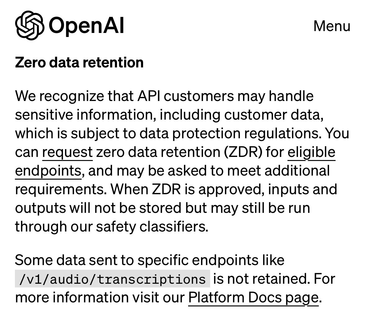 Not only does @OpenAI not train on your data when building on our API, if you need zero data retention (for HIPAA or other reasons) we make it easy for you to request it. openai.com/api-data-priva…