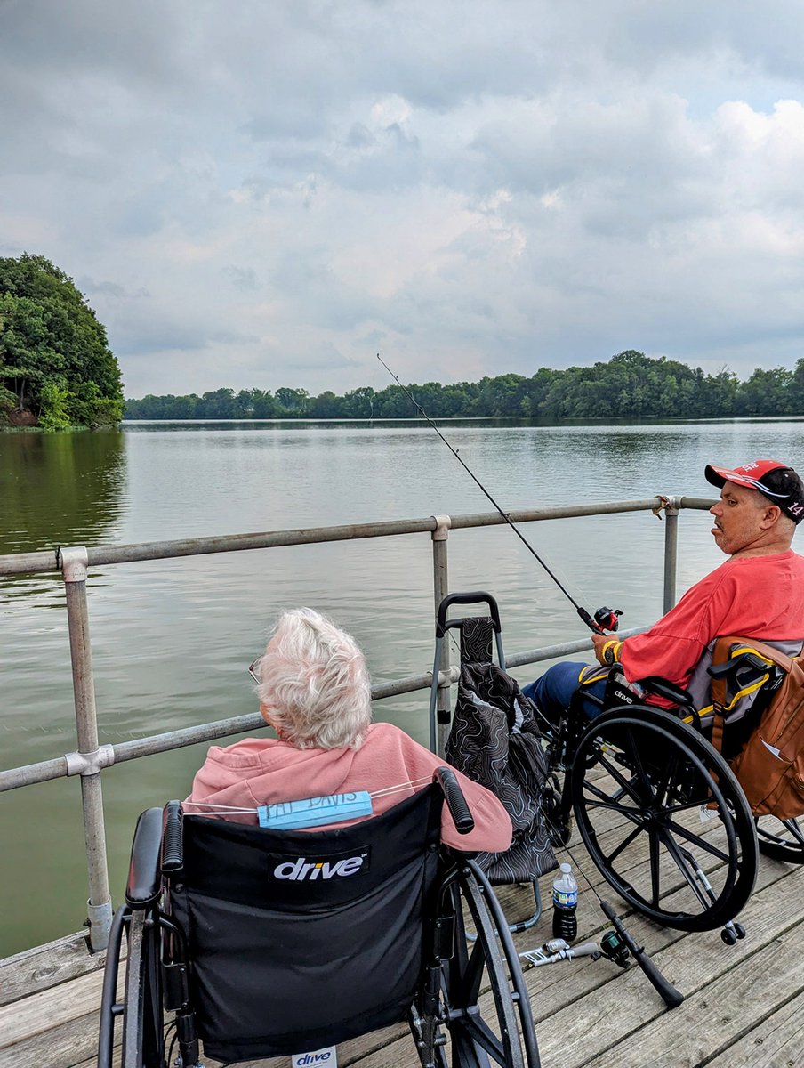Forest_ParkHC's tweet photo. Mother and son used to go fishing back in their day and wanted to rekindle those memories. We took them to the reservoir so they could enjoy a day of fishing together.  No fish were caught, but the memories will last a lifetime. #seniorliving #forestpark #summerfun https://t.co/5kPJkmPUhH