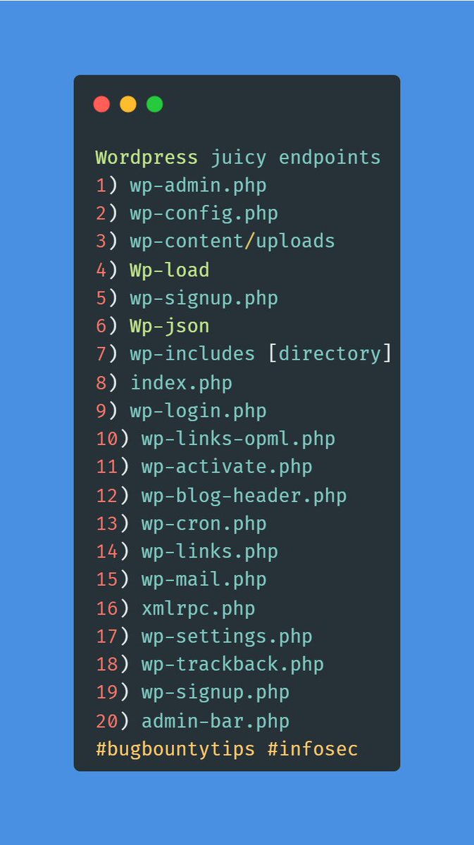 PR0F0X01's tweet image. Wordpress Juicy endpoints
#bugbountytips
#bugbountytip
#bugbountywriteup
#BugBounty