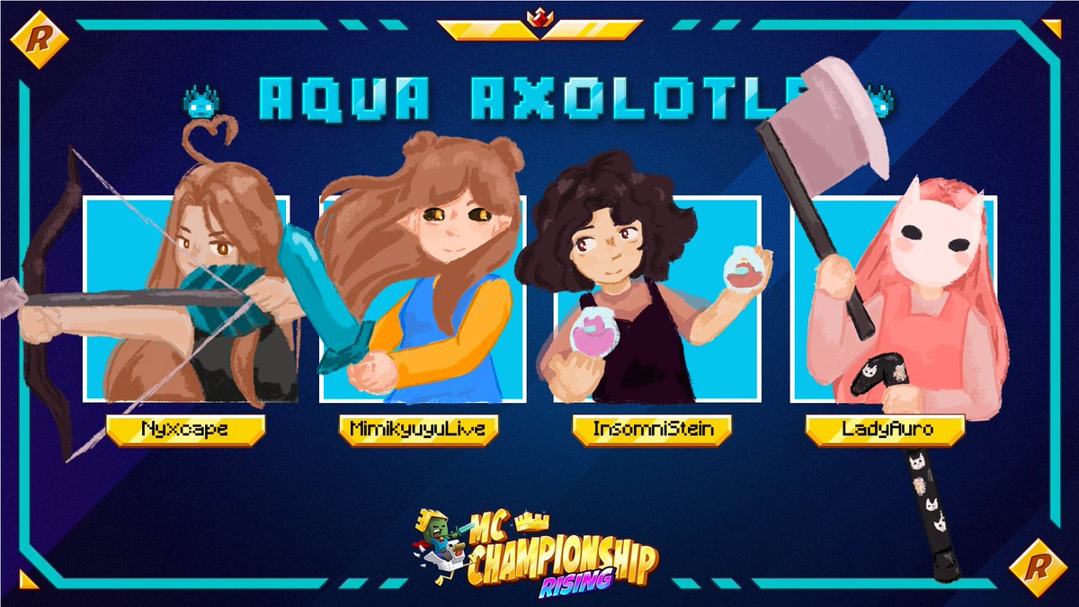 Introducing MCC Rising Team Aqua Axolotls!

I still think we should've been Aqua Amongus though... 

<a href="/Nyxcape/">MoNsE 🧸</a>  @InsomniStein <a href="/LadyAuro_/">ladyauro 🌟🪽</a>  and me >:)