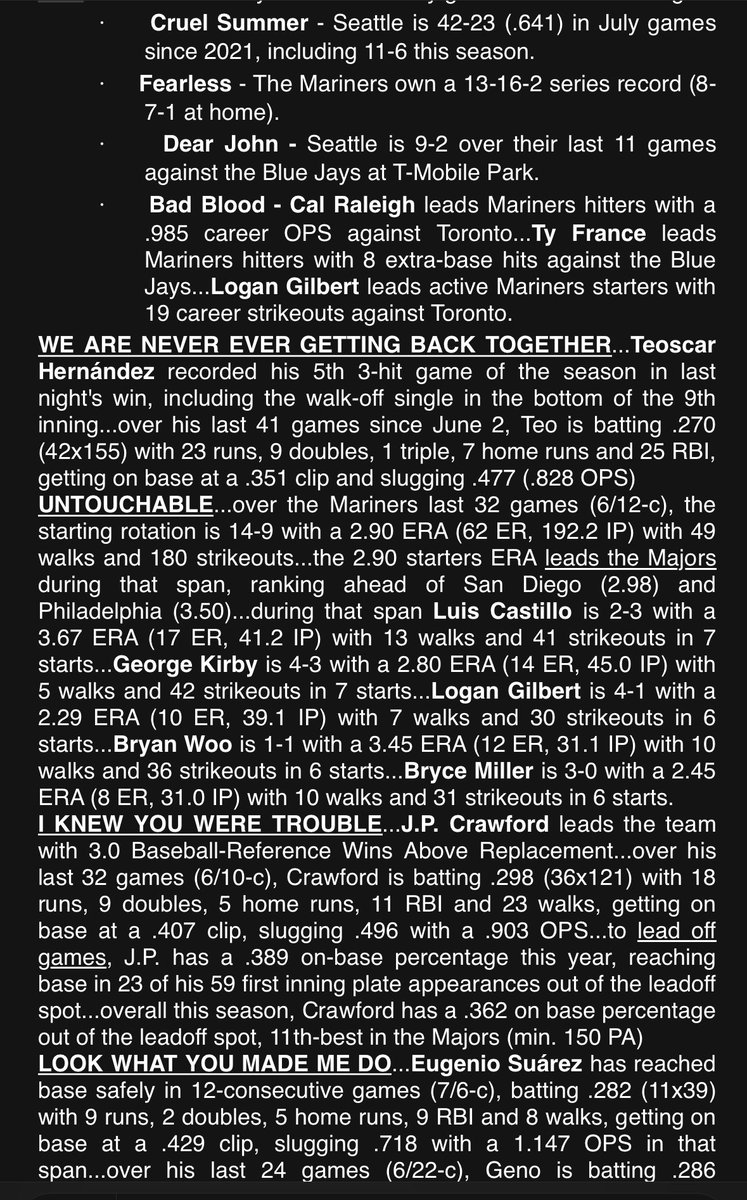 The theme for today’s #Mariners game notes are courtesy of one ⁦<a href="/stonejordan07/">Jordan Stone</a>⁩ … I’m sure his family is proud.