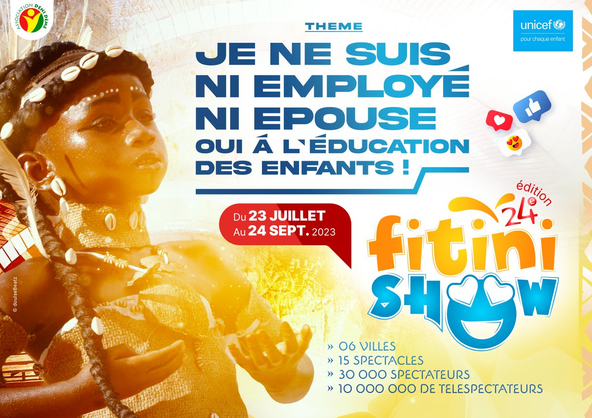 UNICEF_Burkina's tweet photo. Même en vacances, on pense à l'école 😉 !
Grâce à la thématique du #FitiniShow2023 à Bobo Dioulasso, pendant deux mois les enfants s’amuseront en continuant d'apprendre sur leurs droits fondamentaux.
#PourChaqueEnfant, l'éducation et la protection
#DeniDeme
#FitiniShow2023 https://t.co/AkobmZoxGy