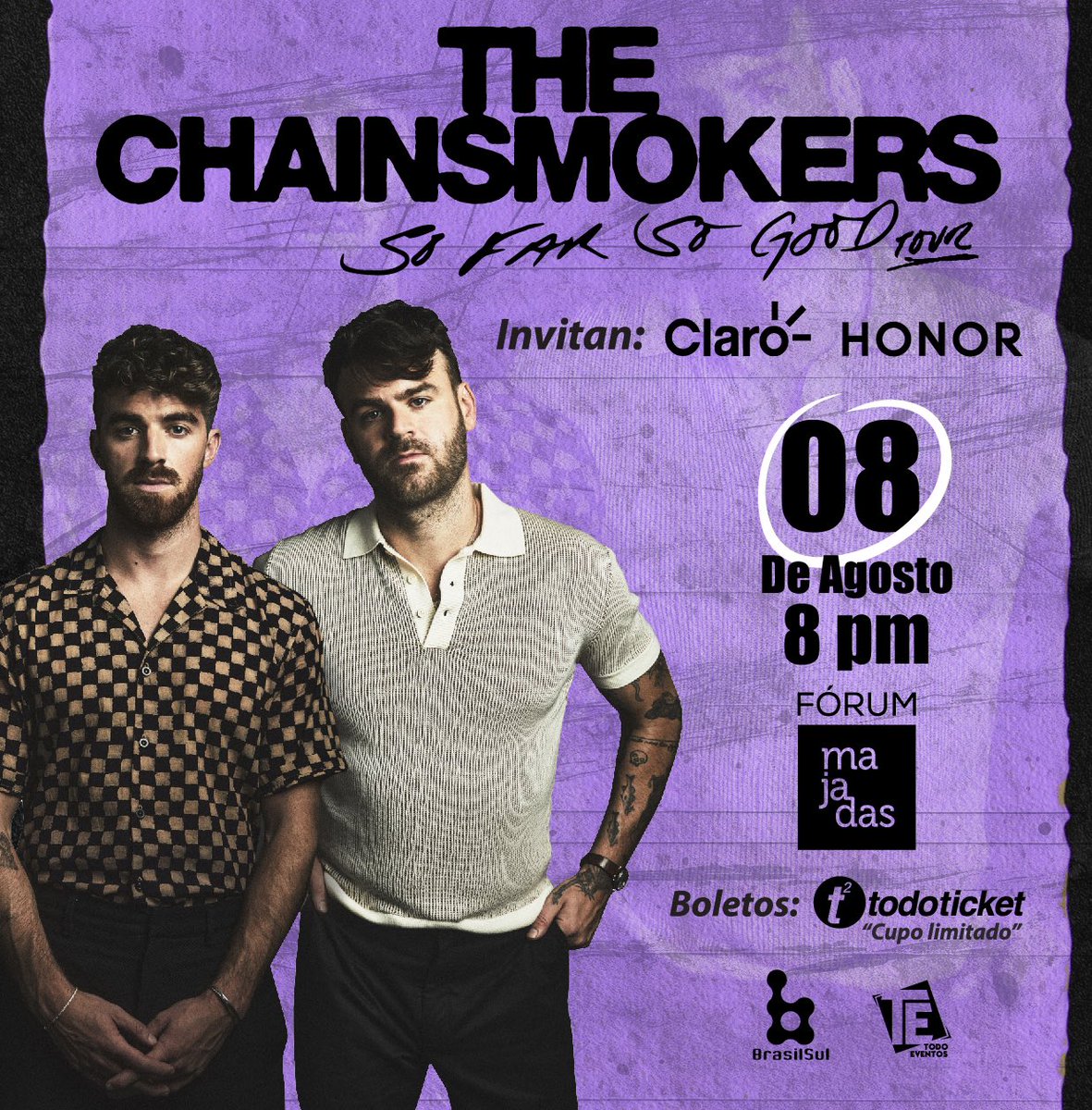 ¡The Chainsmokers en Guatemala! 🇬🇹

So Far So Good Tour llega a tierras guatemaltecas 🔥
¿Preparados para vivir este mega concierto a cargo de este gran dúo? ❤️‍🔥❤️‍🔥

🗓️8 de agosto 
📍Forum Majadas

Adquiere tus entradas en: embed.fanaticks.live/event/the-chai… 🎫🙌🏼 

¡No te lo puedes perder! 🤩