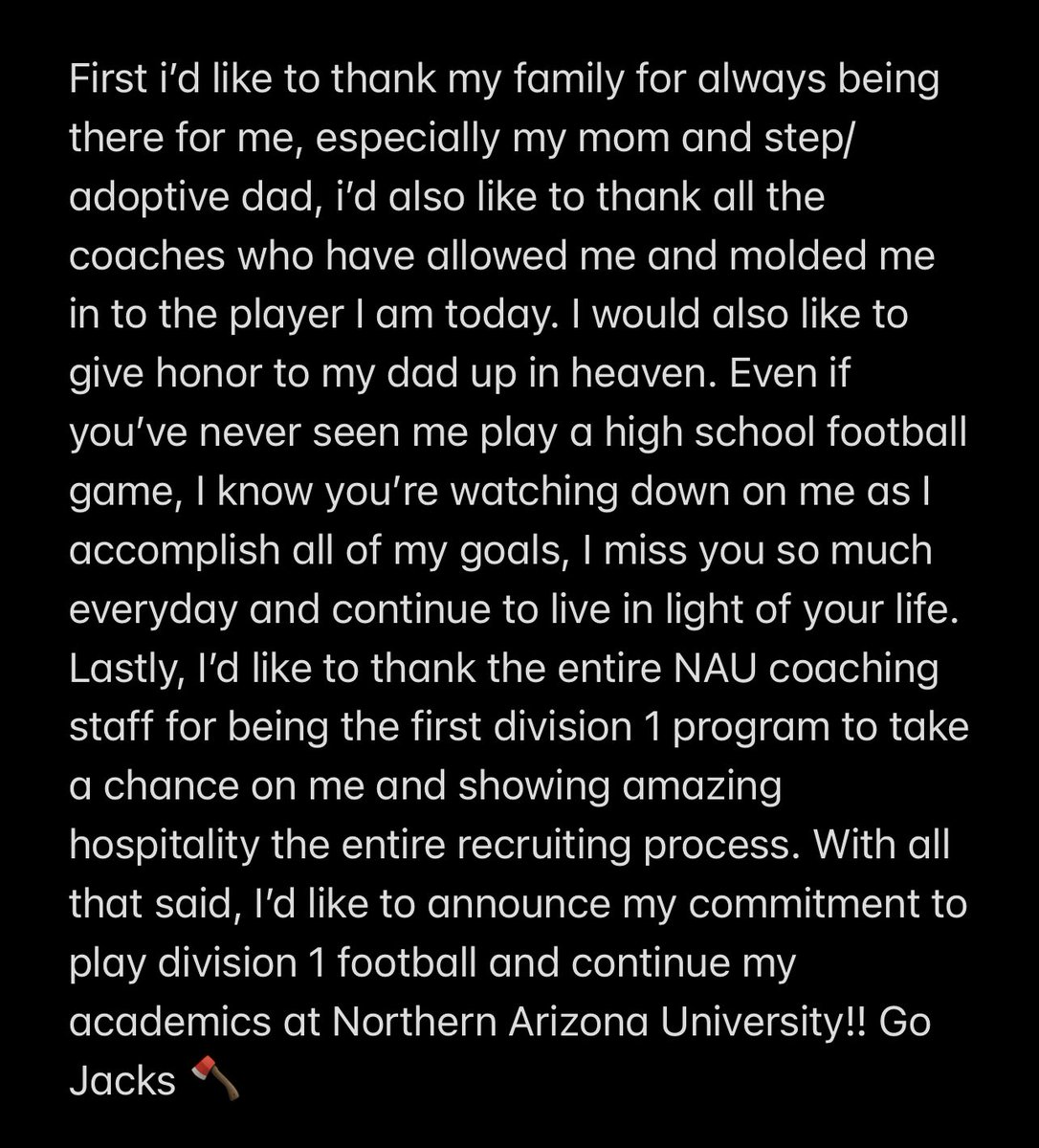 Dylan Laflamme ⁷⁷ (@dylanjlaflamme) on Twitter photo Committed!!! GO JACKS 🪓
<a href="/NAU_Football/">NAU Football</a> <a href="/CoachA_Davis/">Austin Davis</a> @Coach_Hoff_NAU <a href="/CoachChrisBall/">Chris Ball</a> <a href="/PierceQuick/">Pierce Quick</a> <a href="/aaronpflugrad/">Aaron Pflugrad</a> <a href="/TSchureman/">Travis Schureman</a> <a href="/CoachHowardQC/">Scott Howard</a> <a href="/QCHS_Athletics/">QCHSAthletics</a> <a href="/azblackbox/">Coach_Joel_Anderson</a> <a href="/the_joejackson/">Joe Jackson</a> <a href="/jakeayala7/">jake ayala</a> <a href="/JUSTCHILLY/">Just Chilly</a> <a href="/gridironarizona/">Gridiron Arizona</a> <a href="/CodyTCameron/">Cody Cameron</a> <a href="/HogsandDawgs/">KennardsHogsandDawgs</a> Committed!!! GO JACKS 🪓
<a href="/NAU_Football/">NAU Football</a> <a href="/CoachA_Davis/">Austin Davis</a> @Coach_Hoff_NAU <a href="/CoachChrisBall/">Chris Ball</a> <a href="/PierceQuick/">Pierce Quick</a> <a href="/aaronpflugrad/">Aaron Pflugrad</a> <a href="/TSchureman/">Travis Schureman</a> <a href="/CoachHowardQC/">Scott Howard</a> <a href="/QCHS_Athletics/">QCHSAthletics</a> <a href="/azblackbox/">Coach_Joel_Anderson</a> <a href="/the_joejackson/">Joe Jackson</a> <a href="/jakeayala7/">jake ayala</a> <a href="/JUSTCHILLY/">Just Chilly</a> <a href="/gridironarizona/">Gridiron Arizona</a> <a href="/CodyTCameron/">Cody Cameron</a> <a href="/HogsandDawgs/">KennardsHogsandDawgs</a>