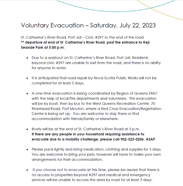 RegionofQueens's tweet photo. The following flyer is being distributed today on behalf of RQM's EMO to impacted residents of St. Catherine's River Road, Port Joli.  Click this link to read the information on the flyer:
https://t.co/eD3RNoSmsW https://t.co/o64anPXNKm