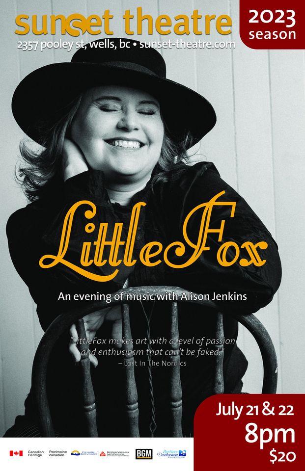 TONIGHT @ 8PM!

Come to the Sunset Theatre for a fabulous night of music by the multi-talented Alison Jenkins, AKA LittleFox!

Tickets $20 | Doors at 7:30PM
sunset-theatre.com/tickets