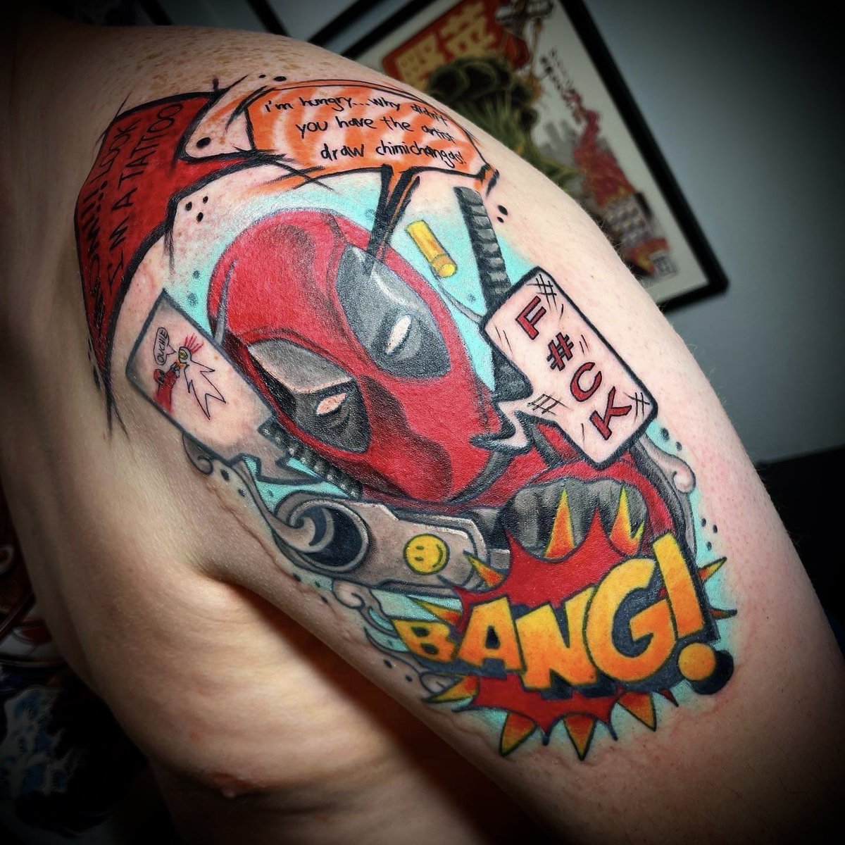 Deadpool tattoo by our owner Cody! 💥