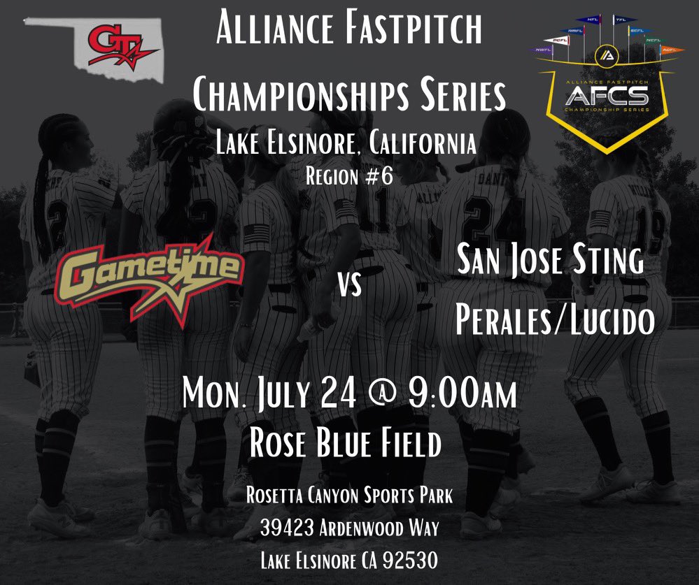What time is it? Gametime! We are back in action this week in California. Last tournament for the summer. Come out and watch these girls compete against some of the best competition in the nation.
Let’s go!
Alliance Nationals
#GTstrong