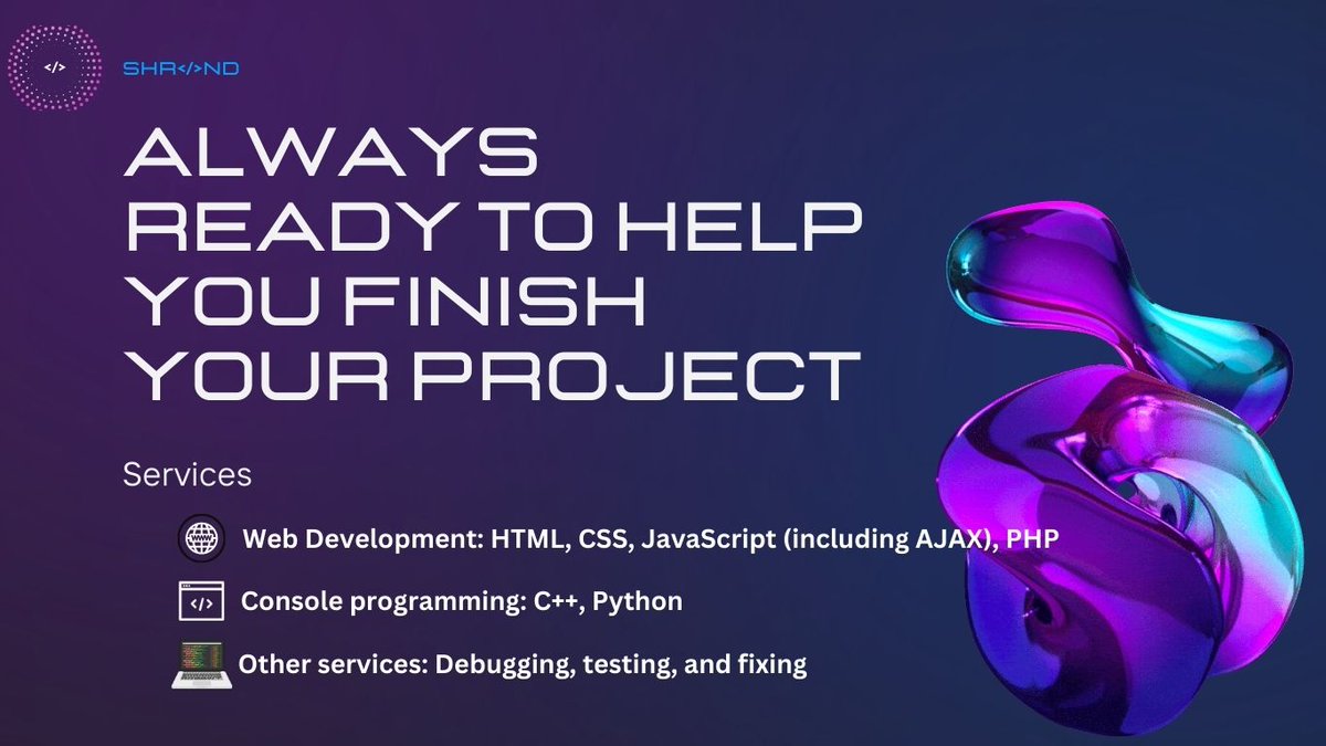VileTempest_x_'s tweet image. High-quality web & console programming services. Turn your vision into reality with us!
Get in touch now!
For C, Java, Python
Message: @ezzyprogram
🚀 #WebDevelopment #ConsoleProgramming #TechExperts #CodeMasters