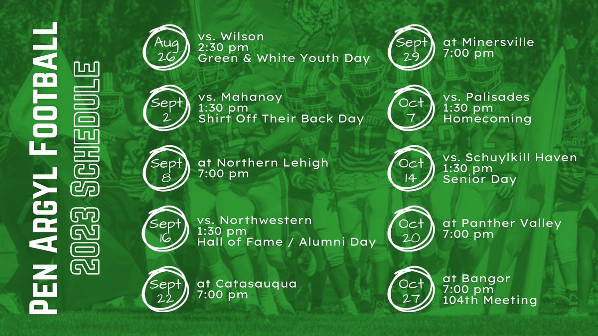 PenArgylFB's tweet photo. Kickoff is only five weeks away! See our complete regular season schedule below.

Our pre-season scrimmage will be home with Old Forge on August 19th at 10:00am. https://t.co/FVFL5W1dIC
