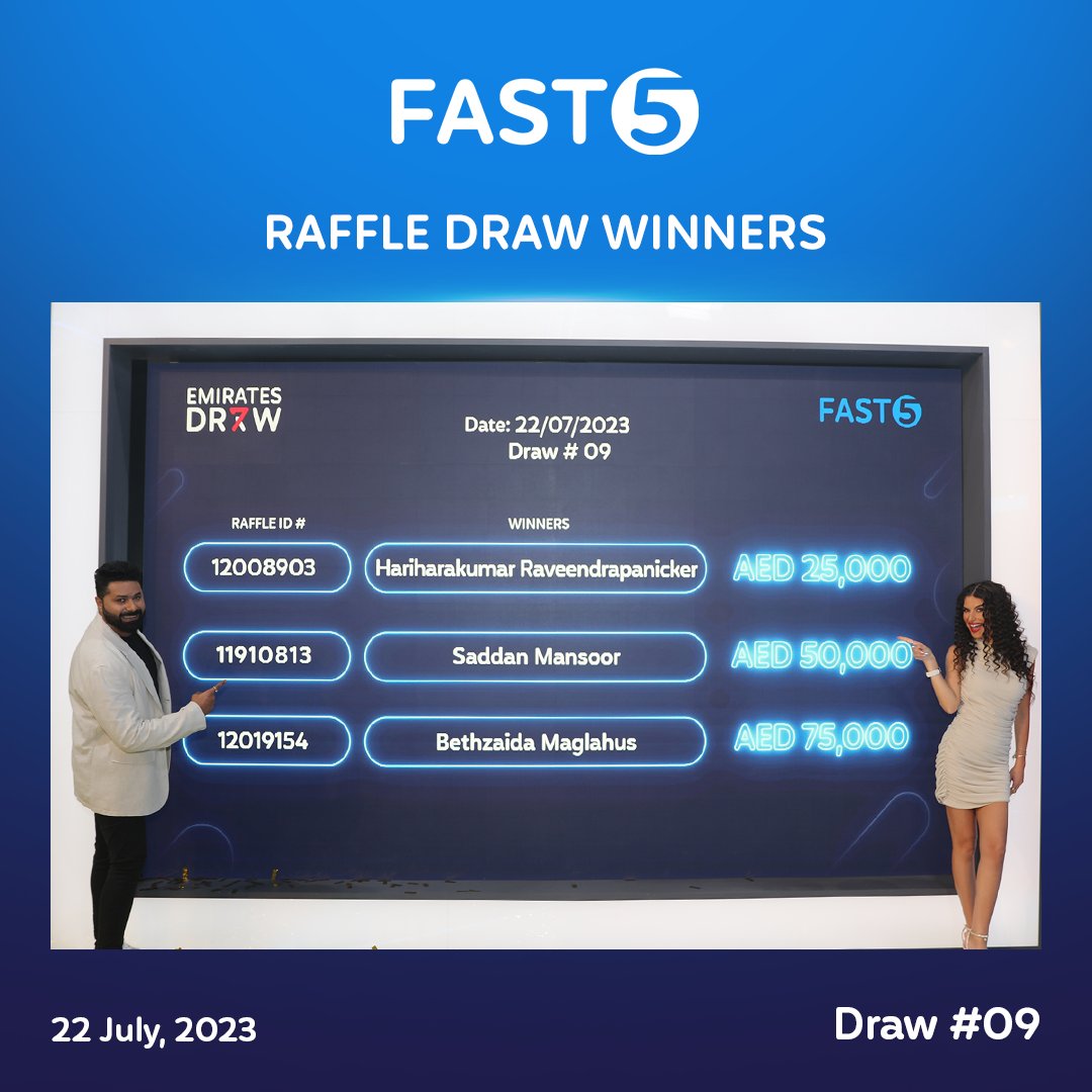emiratesdraw's tweet photo. Our #EDFAST5 lucky winners have been announced! Yayy!
Mark your calendar and join us next week for another exciting draw.
Buy your tickets today!
#EmiratesDraw #GrandPrize #ForABetterTomorrow #EnterTheDraw https://t.co/yyEj7Bp0rN