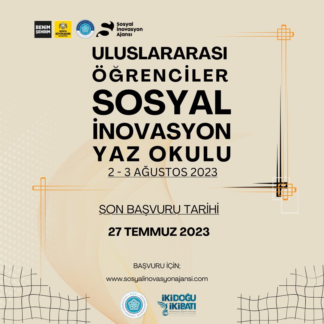 📢 Değerli Öğrencilerimiz; 2-3 Ağustos tarihlerinde 2 gün serecek‘‘Uluslararası Öğrenciler Sosyal İnovasyon Yaz Okulu’’na katılmak için formu doldurarak başvuru yapabilirsiniz.  👇 Başvuru Formu : forms.gle/FuTfuLJtu7Y9Mf…
Detaylı Bilgi: sosyalinovasyonajansi.com